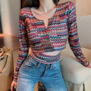 Long-sleeve Buttoned Crop Top As Shown In Figure - One Size