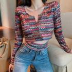 Long-sleeve Buttoned Crop Top As Shown In Figure - One Size