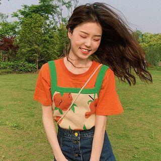 Short-sleeve T-shirt / Sleeveless Contrast Trim Knit Top