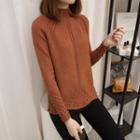 Long-sleeve Beaded Slit-side Sweater