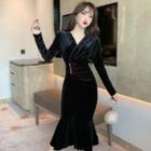 Long-sleeve Velvet Midi Mermaid Dress