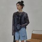 Tie-dye Print Mesh Top Black - One Size