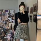 Crop Cardigan / Leopard Print A-line Mini Skirt