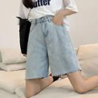 Fray Hem High-waist Denim Wide-leg Shorts