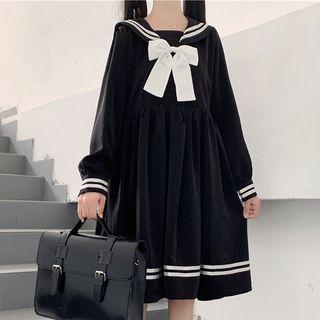 Sailor Collar Long-sleeve Shift Dress