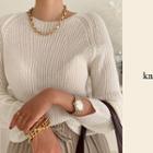 Raglan-sleeve Woolen Sweater Ivory - One Size