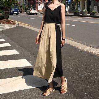 Color Block Midi Spaghetti Strap Dress As Shown In Figure - One Size