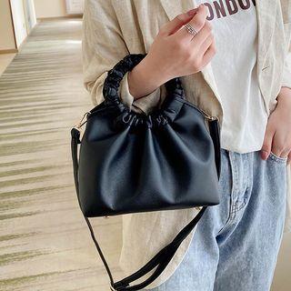 Faux Leather Shirred Top Handle Crossbody Bag
