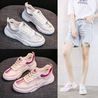 Mesh Panel Cut-out Platform Lace Up Sneakers