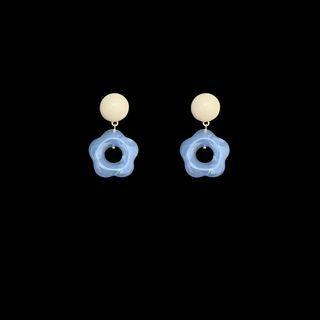 Flower Resin Dangle Earring 1 Pair - Blue & Off-white - One Size