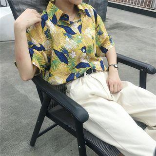 Floral Print Short Sleeve Shirt Yellow - One Size
