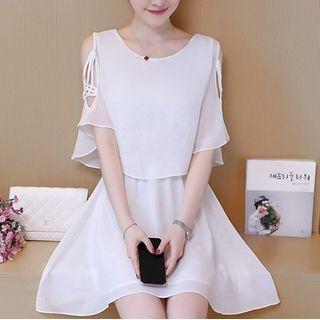 Short-sleeve Cold Shoulder Strappy Mini Dress