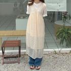 Short-sleeve T-shirt / Sleeveless Mesh Midi A-line Dress
