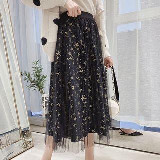 Star Embroidered Mesh Overlay Skirt