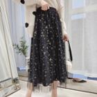 Star Embroidered Mesh Overlay Skirt