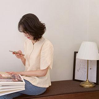Petal-sleeve Linen Blend Blouse