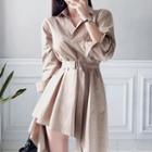 Long-sleeve Asymmetric Mini Shirt Dress
