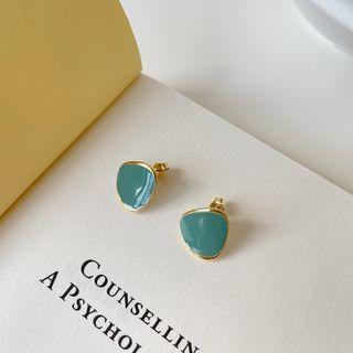 Geometric Stud Earring E378 - 1 Pair - Green & Gold - One Size