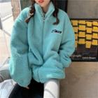 Lettering Print Fleece Zip Jacket