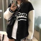 Lettering Fleece Baseball Jacket Black & White - One Size