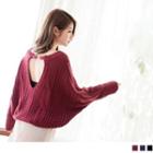 Batwing Sleeve V-neck Cable Knit Top