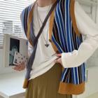 Striped Single-breasted Sweater Vest Stripes - Yellow & Blue & Black - One Size