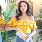 Off-shoulder Plain Ruffled Top