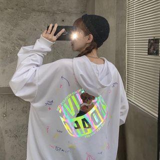 Reflective Bear Print Hoodie