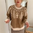 Patterned Contrast Knitted Sweater