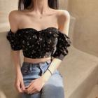 Floral Print Elbow-sleeve Cropped Blouse