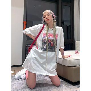 Elbow-sleeve Print Vintage T-shirt