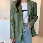 Faux Leather Blazer Green - One Size