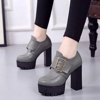 Square Buckle Platform Hidden Wedge Ankle Boots