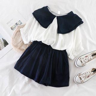 Set: Short-sleeve Blouse + High-waist Shorts