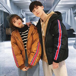 Couple Matching Long Sleeve Striped Padded Hooded Jacket