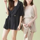 Set: Camisole Top + Shorts + Elbow-sleeve Blazer