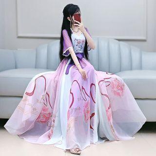 Flower Embroidered Short-sleeve Maxi Shift Dress