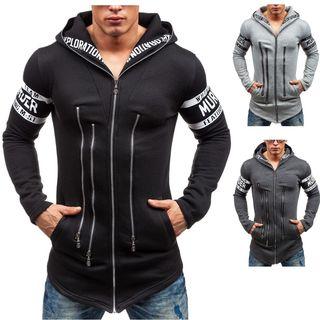 Zipper Letter Print Hooded Jacket
