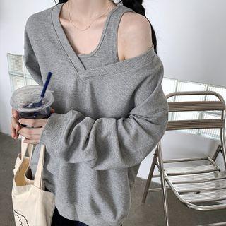 Long-sleeve Plain Sweatshirt With Vest