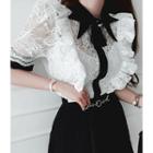 Contrast-trim Laced Blouse With Brooch