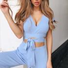 Set: Short-sleeve Wrap T-shirt + Pants