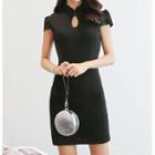 Mandarin Collar Short-sleeve Sheath Dress