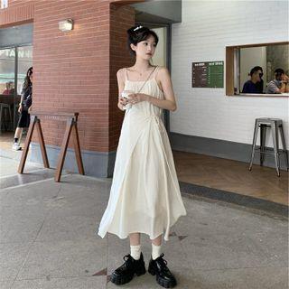 Spaghetti Strap Plain A-line Dress / Cardigan