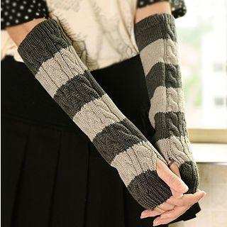 Striped Knitted Long Fingerless Gloves