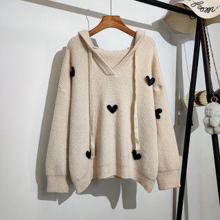 Heart Applique Hooded Sweater