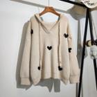 Heart Applique Hooded Sweater