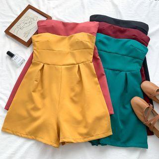 Plain Wide-leg Tube Playsuit In 5 Colors