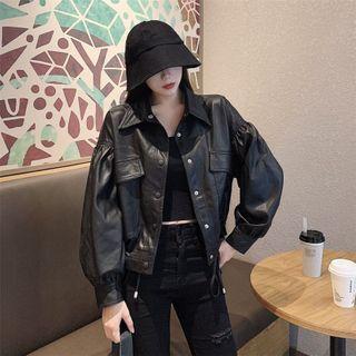 Puff-sleeve Leather Jacket