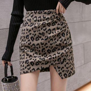 Leopard Print Mini Straight-fit Skirt