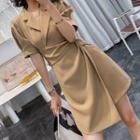 Short-sleeve Asymmetrical Mini Collared Dress